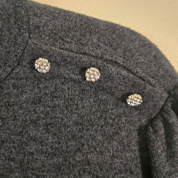 Adrienne Vittadini Gray Soft Rhinestone Button Puff Shoulder Sweater Size XL - Picture 4 of 7